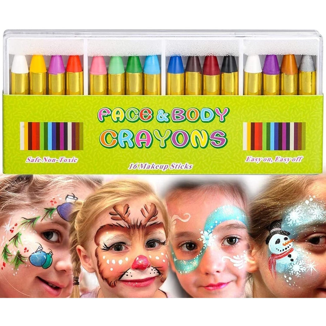 Mimoo 16-Color Kids Face Paint Crayons Set - Washable Body Paint Sticks for Children and Adults - Ideal for Halloween, Carnival, World Cup, Parties and Cosplay Makeup