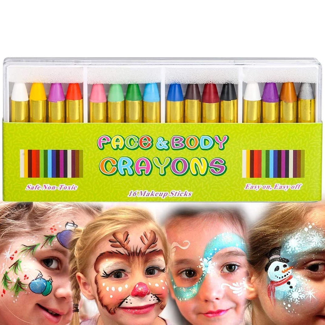 Mimoo 16-Color Kids Face Paint Crayons Set - Washable Body Paint Sticks for Children and Adults - Ideal for Halloween, Carnival, World Cup, Parties and Cosplay Makeup