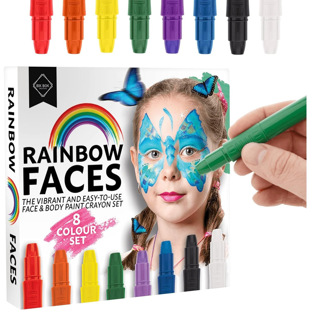 Bik Bok Creations 8-Color Face Paint Crayon Set - Fun and Safe for Kids & Adults, Great for Parties & Halloween!