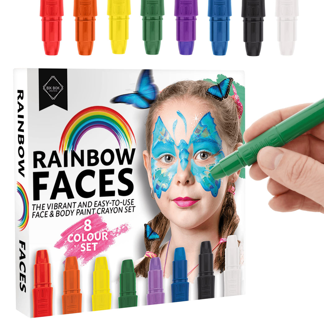 Bik Bok Creations 8-Color Face Paint Crayon Set - Fun and Safe for Kids & Adults, Great for Parties & Halloween!
