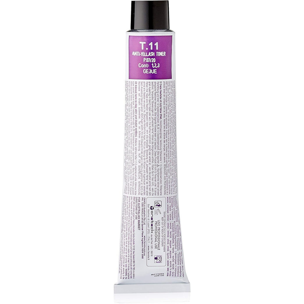 Fanola No Yellow T11 Anti-Yellow Ash Toner, 100ml - Professional Blonde Hair Color Cream