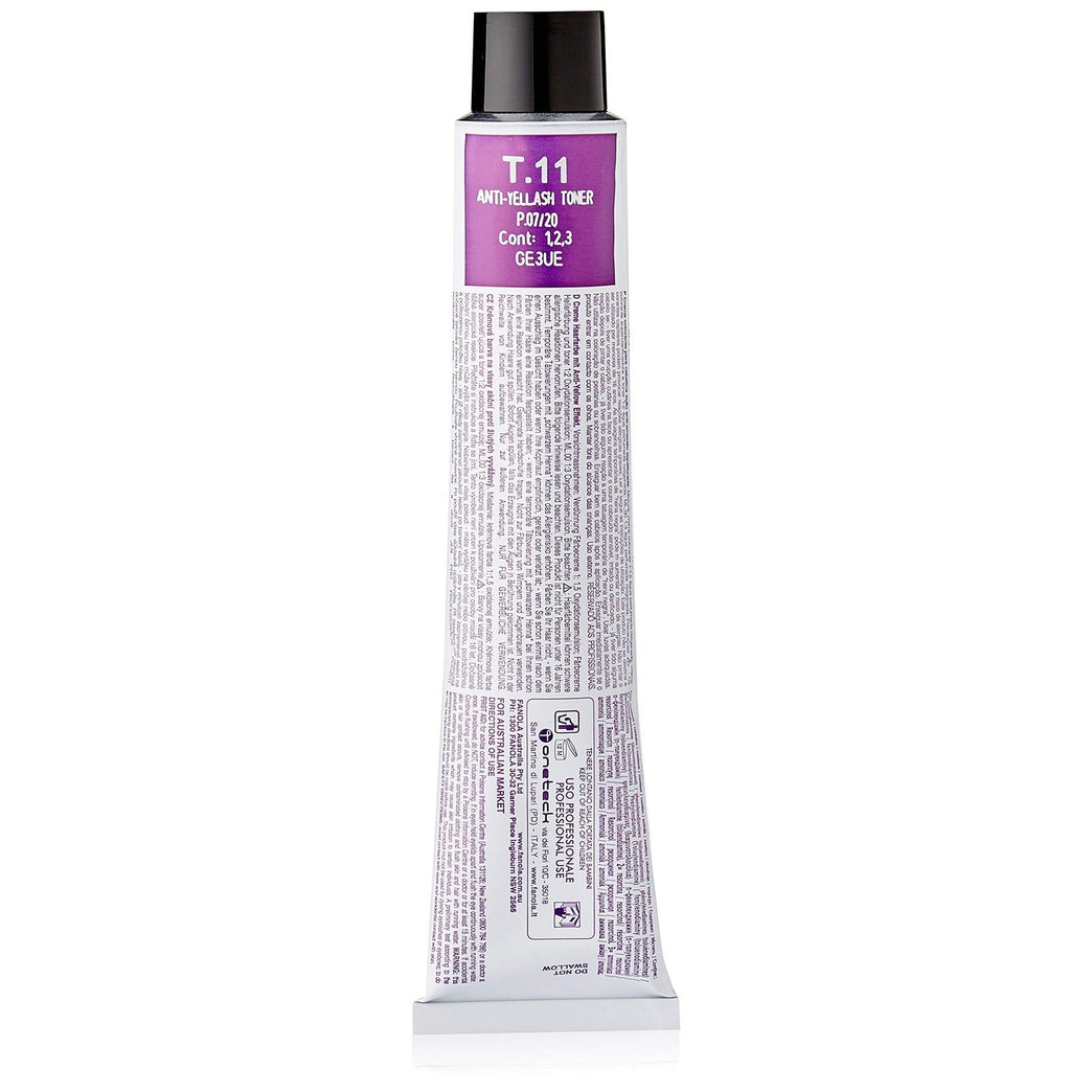 Fanola No Yellow T11 Anti-Yellow Ash Toner, 100ml - Professional Blonde Hair Color Cream