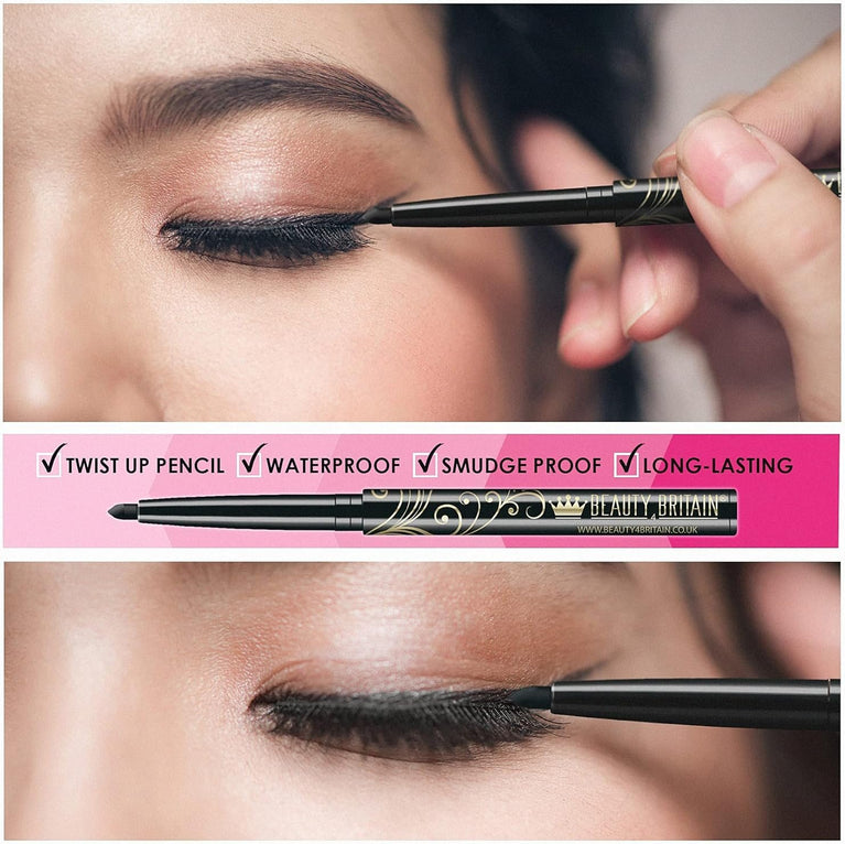 Beauty4Britain 12-Hour Black Eyeliner - Waterproof, Smudge-Proof, and Long-Lasting Twist-Up Design for All-Day Wear