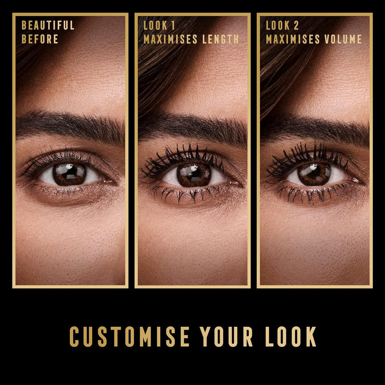 Max Factor Masterpiece 2-in-1 Lengthening and Volumising WOW Mascara, 001 Black, Long-Lasting and Vegan, 7.0 ml