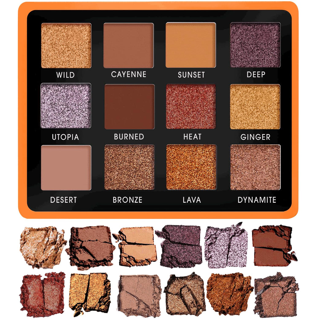 Lamora Bronze Eyeshadow Palette Makeup - 12 Highly Pigmented Shimmer and Matte Shades - Travel Size with Mirror - Vegan & Cruelty Free