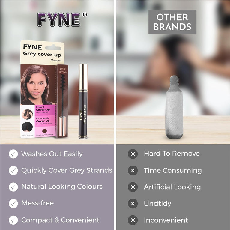 FYNE Root Touch Up Hair Mascara – Pack of 4 - Instant Dark Brown Grey Hair Cover Up - Magic Retouch Temporary Hair Colour for Men & Women