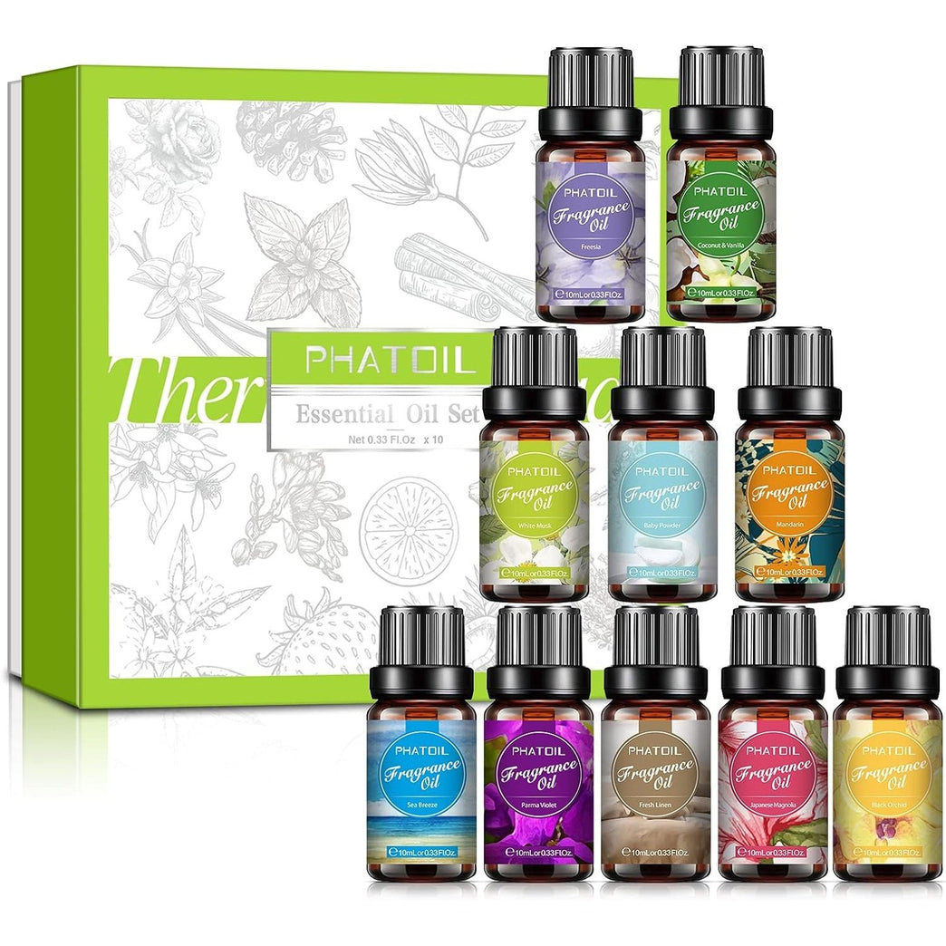 PHATOIL 10-Piece Fragrance Oils Set for Aromatherapy and Crafting
