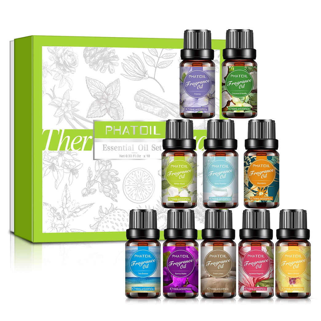 PHATOIL 10-Piece Fragrance Oils Set for Aromatherapy and Crafting