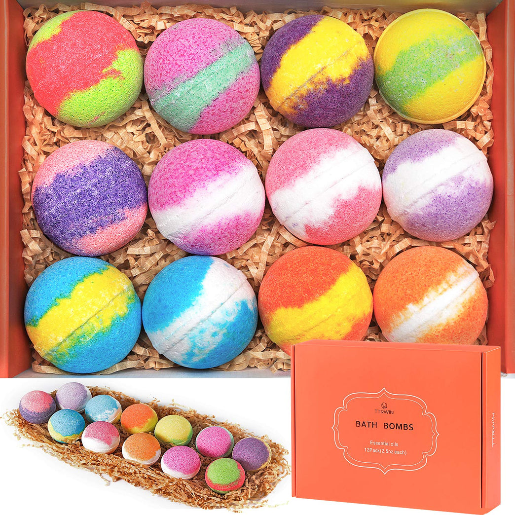 12-Piece TTRWIN Bath Bombs Gift Set for a Relaxing and Nourishing Bathing Experience