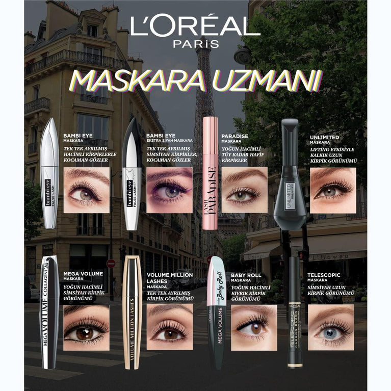 L'Oréal Instant Lash Lift Mega Volume Mascara, Black, 9.1 ml (Single Pack)