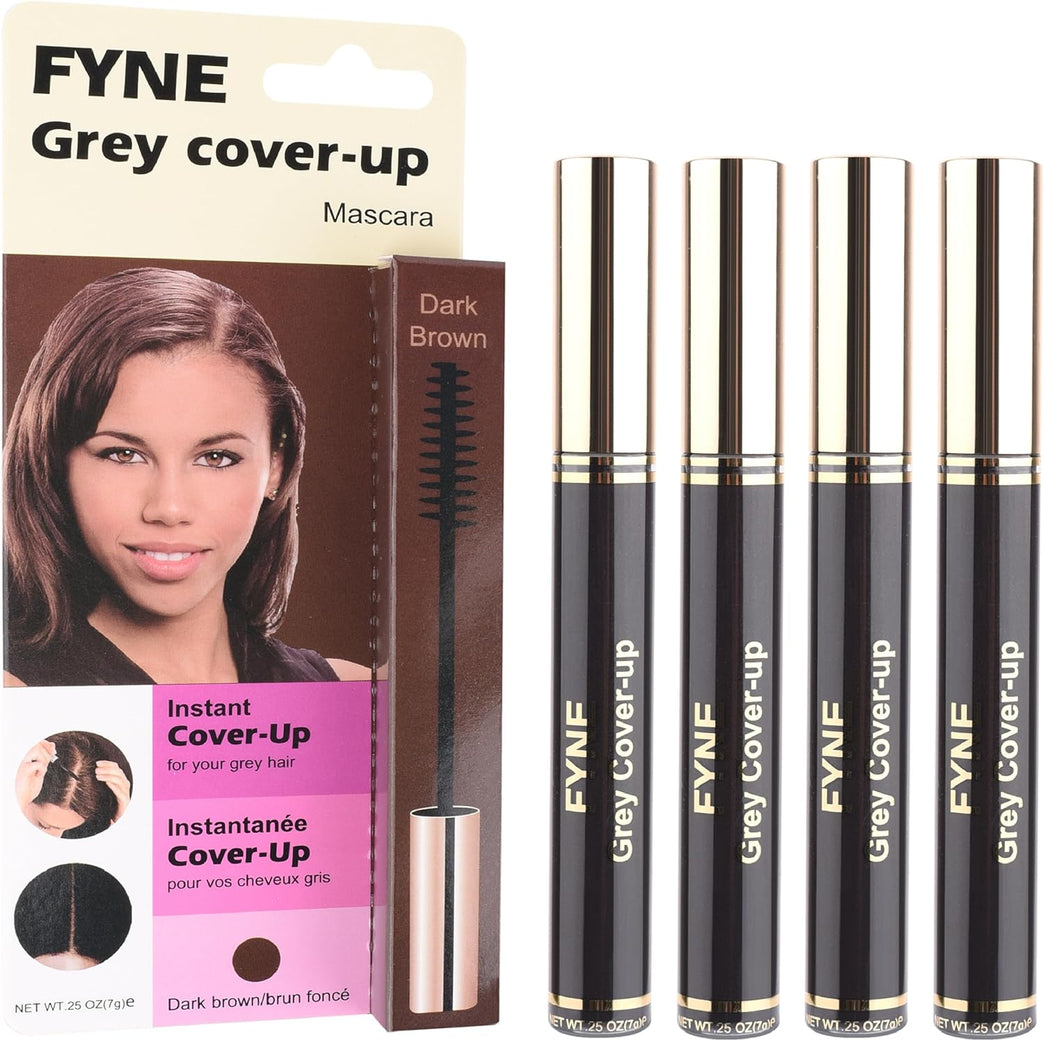 FYNE Root Touch Up Hair Mascara – Pack of 4 - Instant Dark Brown Grey Hair Cover Up - Magic Retouch Temporary Hair Colour for Men & Women