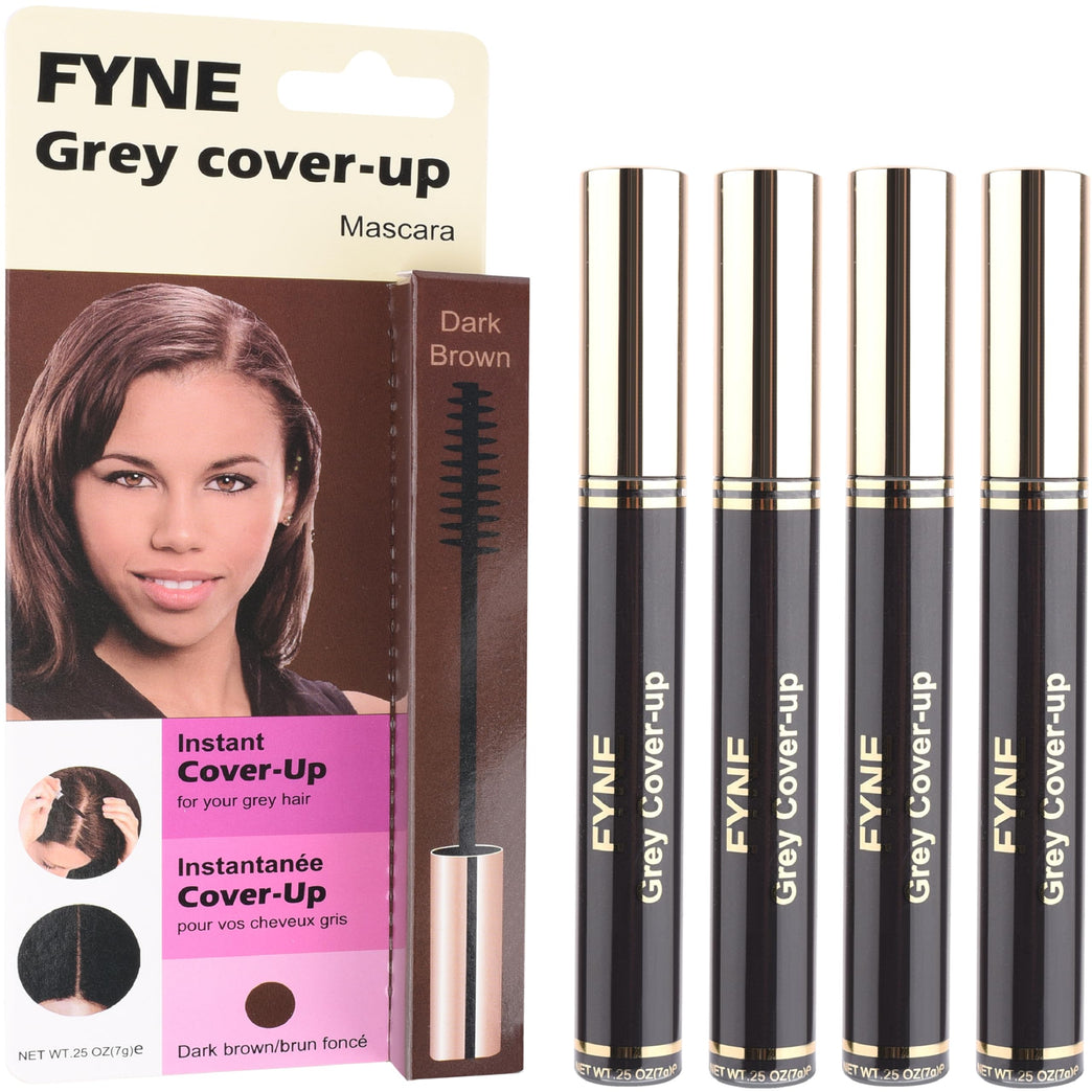 FYNE Root Touch Up Hair Mascara – Pack of 4 - Instant Dark Brown Grey Hair Cover Up - Magic Retouch Temporary Hair Colour for Men & Women