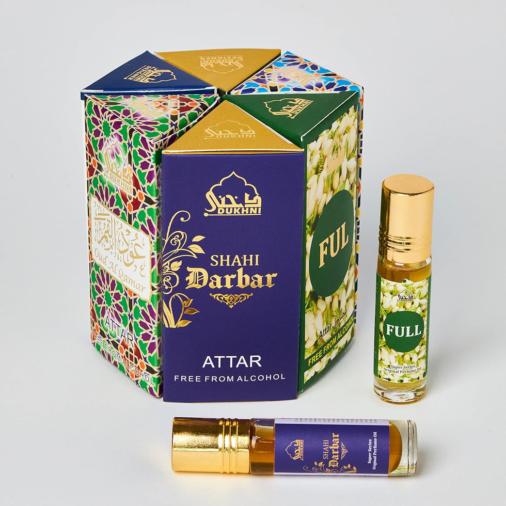 Assorted Arabian Attar Oil Sampler Set by Dukhni | 6 Unique Scents x 6ml Bottles | Men and Women's Perfume Oils | Halal & Vegan Islamic Fragrances