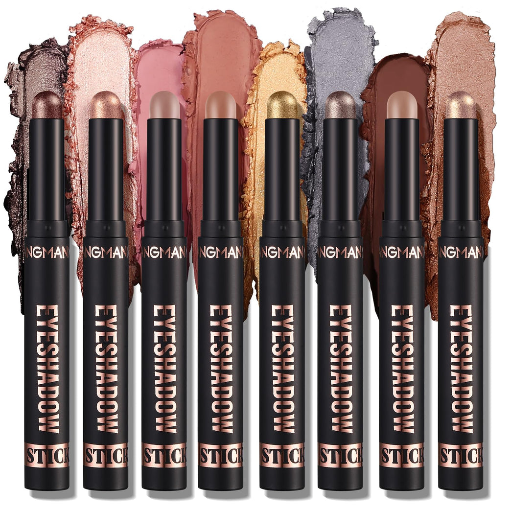 Versatile 8-Piece Waterproof Eyeshadow Stick Set - Matte, Shimmer and Metallic Finish Eye Shadow Crayons for Long-Lasting, Crease-Free Wear (Set B)