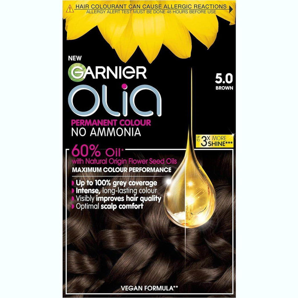 Garnier Olia 5.0 Brown Hair Dye - Oil-Powered Formula, Ammonia-Free Solution