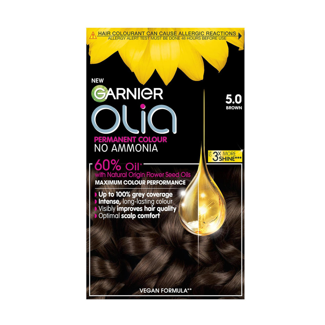 Garnier Olia 5.0 Brown Hair Dye - Oil-Powered Formula, Ammonia-Free Solution